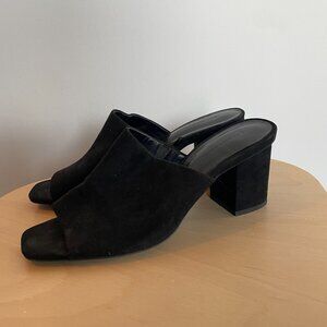 Suede Open Square Toe Mules